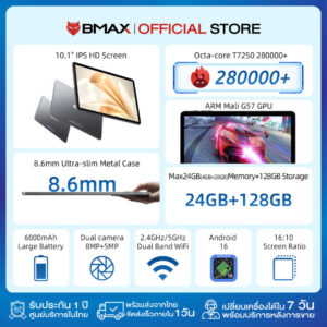 (New Android 16) BMAX i10 Plus WiFI Only Tablet จอ 10.1 IPS T7250 Octa-Core RAM 24GB(4+20) ROM 128GB 6000 mAh แท็บเลตเล่นเกม ประกันไทย 1 ปี